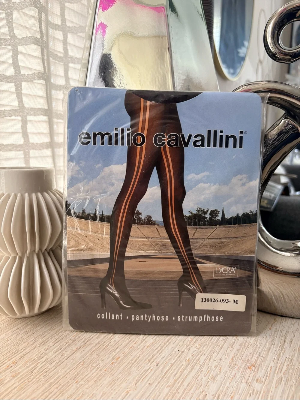 NWT Emilio Cavallini Black Striped Pantyhose Tights Size M Made in Italy
